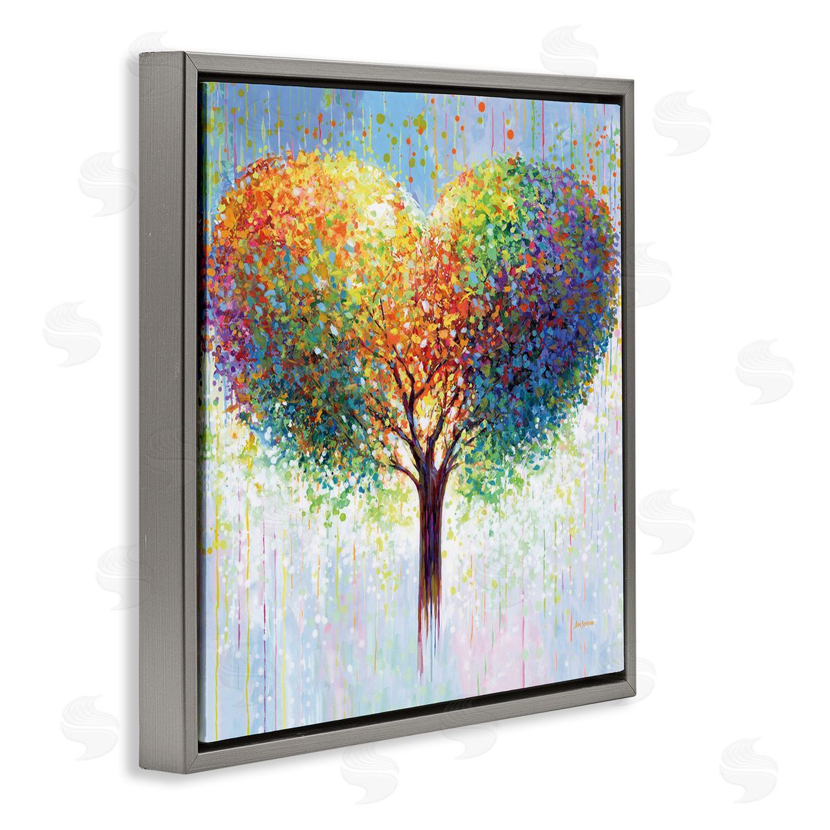 Bold Hued Heart Tree Grey Floating Frame Canvas Wall Art, Home Decor by Leon Devenice
