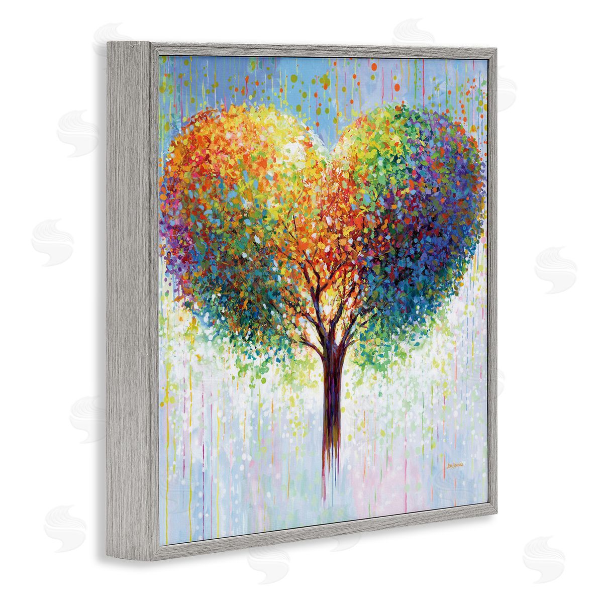 Bold Hued Heart Tree Grey Frame Print Wall Art, Home Decor by Leon Devenice