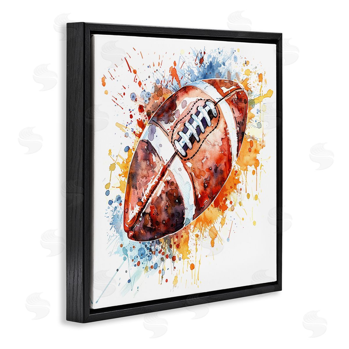 Football Chromatic Splash Black Floating Frame Canvas Wall Art, Home Decor by LSR Design Studio