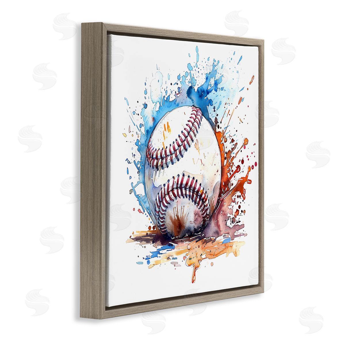 Baseball Chromatic Splash Brown Floating Frame Canvas Wall Art, Home Decor by LSR Design Studio