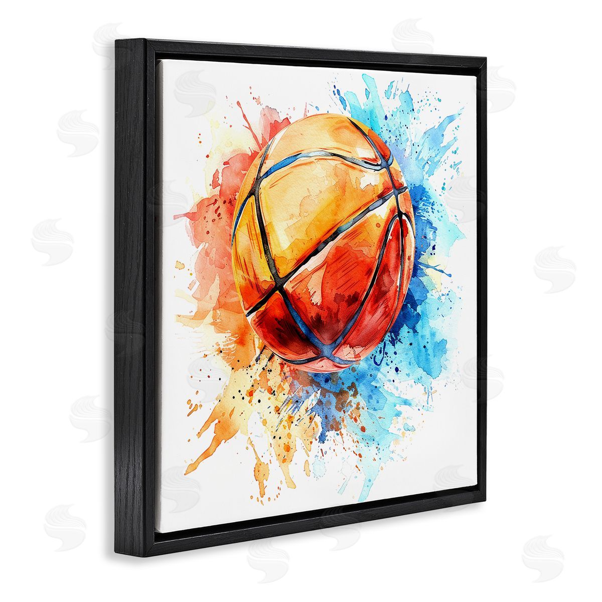 Basketball Chromatic Splash Black Floating Frame Canvas Wall Art, Home Decor by LSR Design Studio
