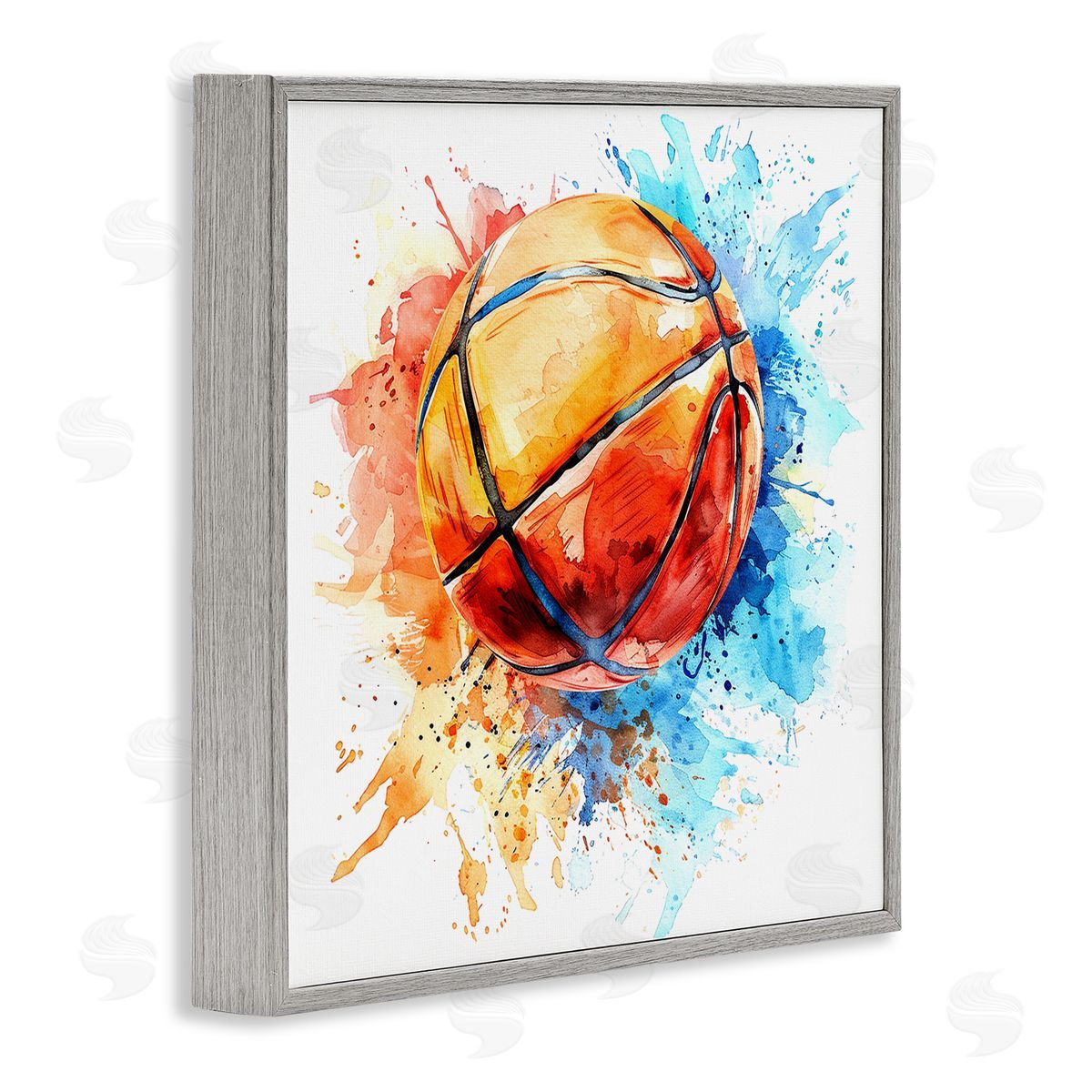 Basketball Chromatic Splash Grey Frame Print Wall Art, Home Decor by LSR Design Studio