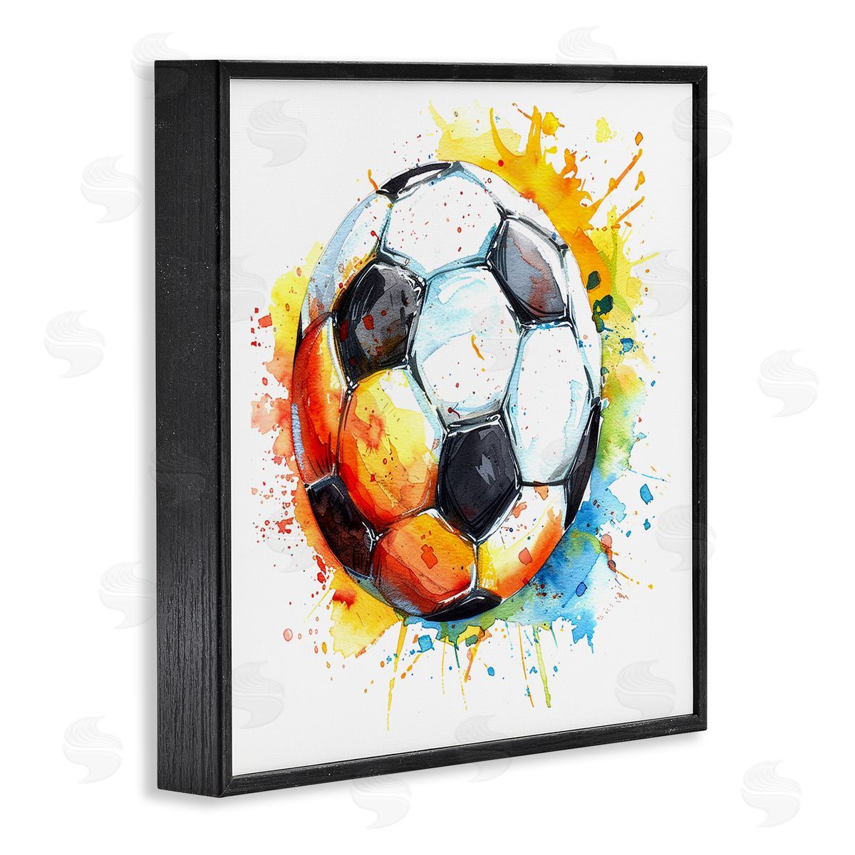 Soccer Ball Bright Splash Black Frame Print Wall Art, Home Decor by LSR Design Studio
