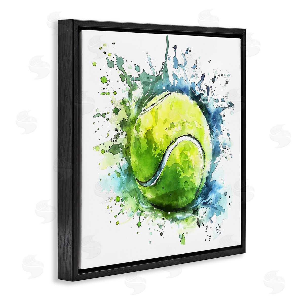 Tennis Ball Bright Splash Black Floating Frame Canvas Wall Art, Home Decor by LSR Design Studio