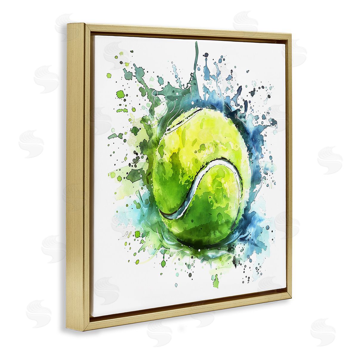 Tennis Ball Bright Splash Gold Floating Frame Canvas Wall Art, Home Decor by LSR Design Studio