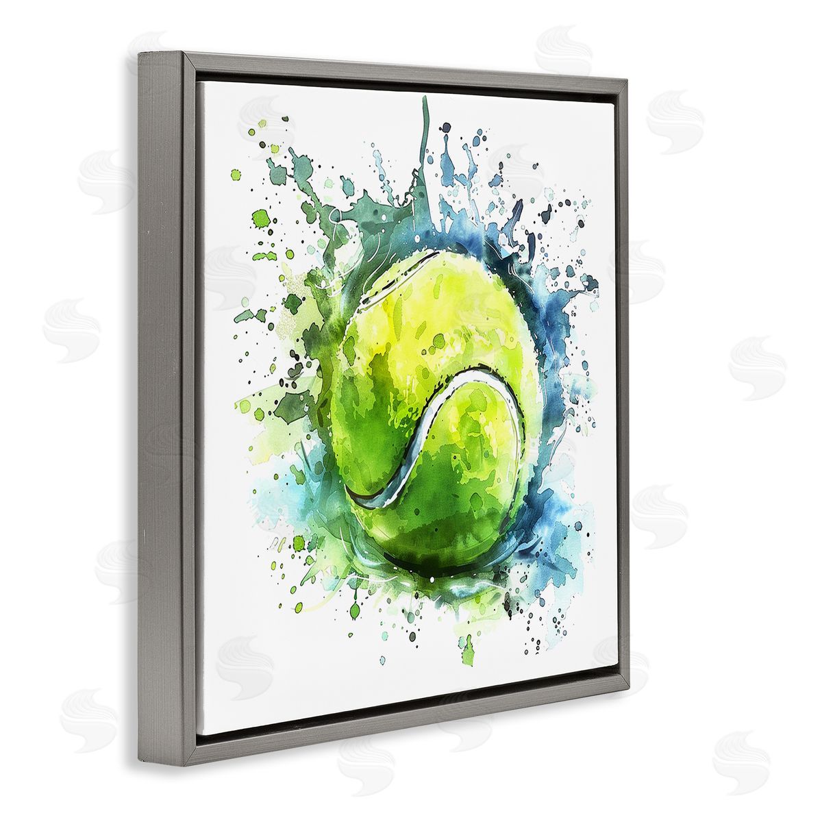 Tennis Ball Bright Splash Grey Floating Frame Canvas Wall Art, Home Decor by LSR Design Studio