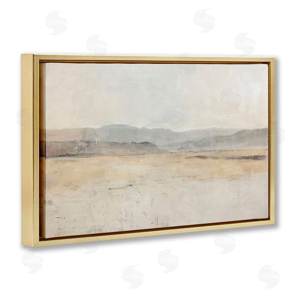 Minimal Desert Horizon Gold Floating Frame Canvas Wall Art, Home Decor by LSR Design Studio