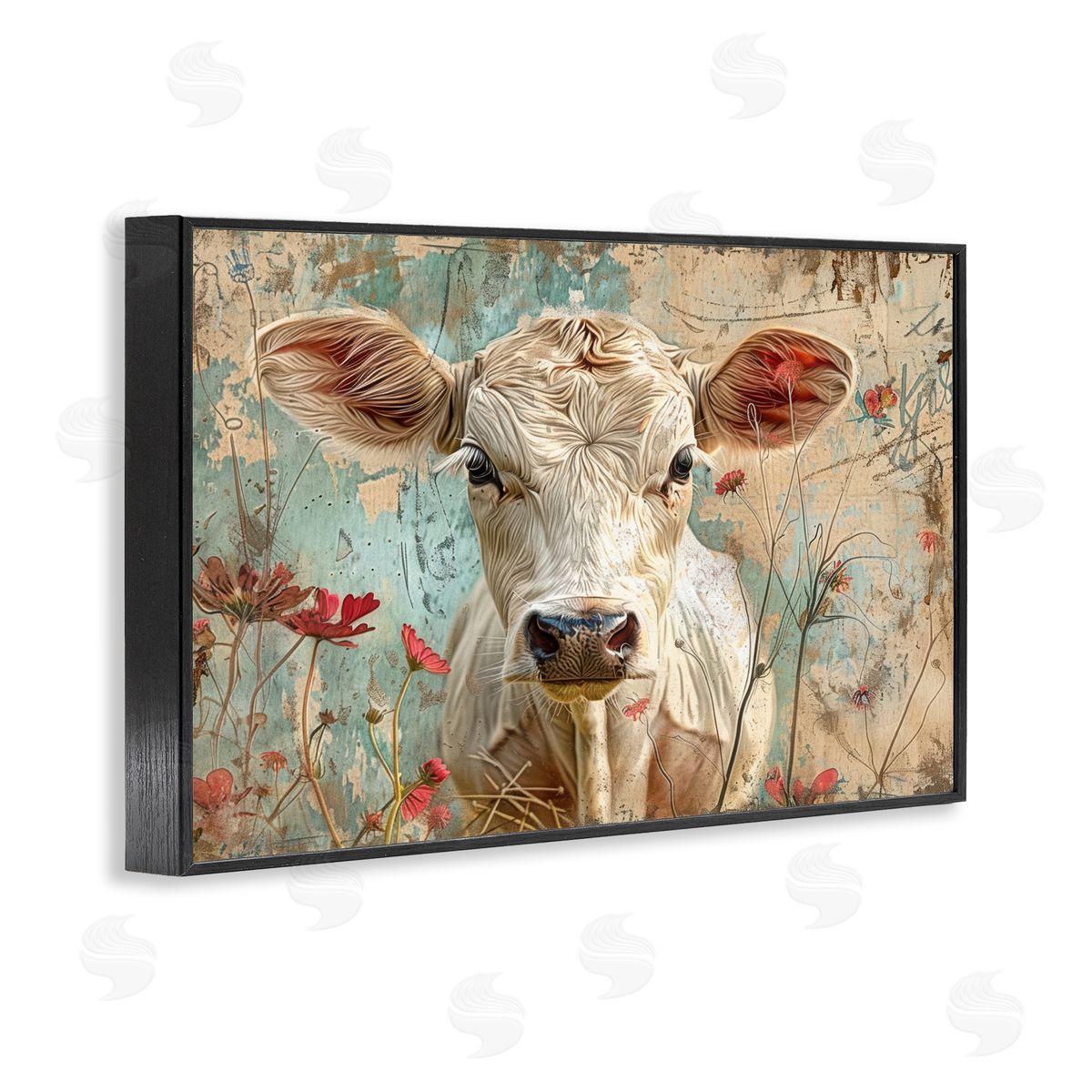 Spring Country Cow Black Frame Print Wall Art, Home Decor by LSR Design Studio