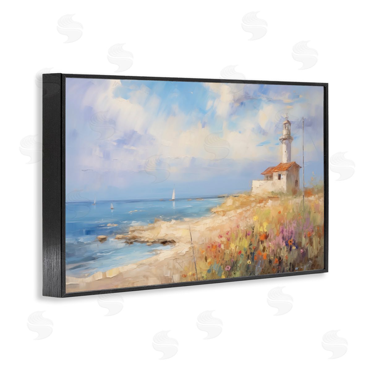 Vintage Lighthouse View Black Frame Print Wall Art, Home Decor by LSR Design Studio