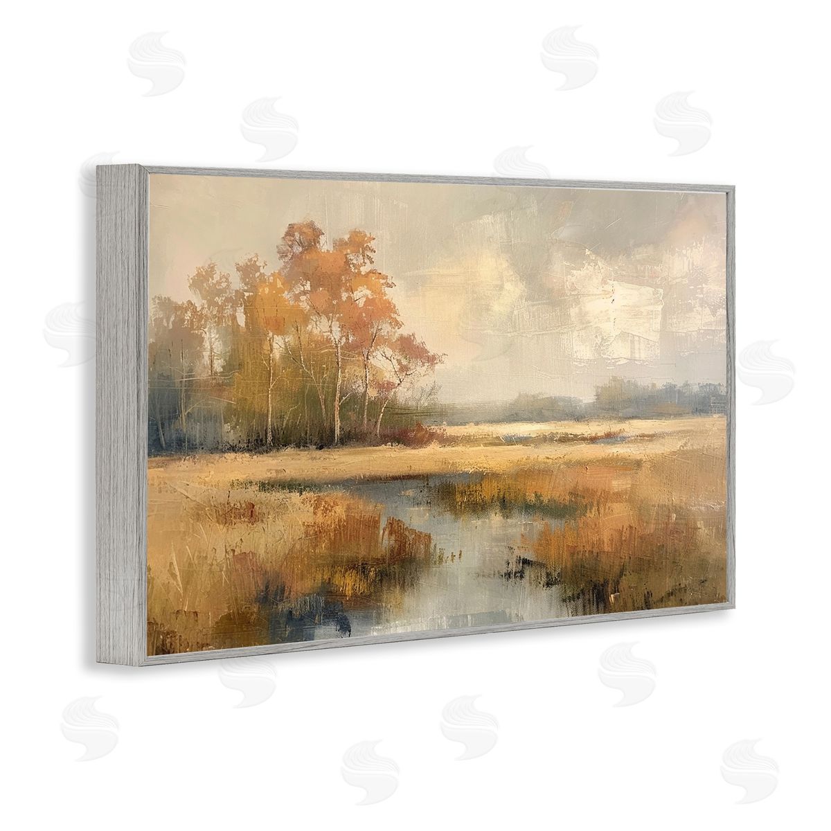 Autumn Stream Landscape Grey Frame Print Wall Art, Home Decor by LSR Design Studio