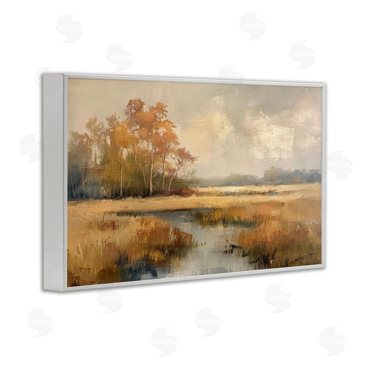 Autumn Stream Landscape White Frame Print Wall Art, Home Decor by LSR Design Studio