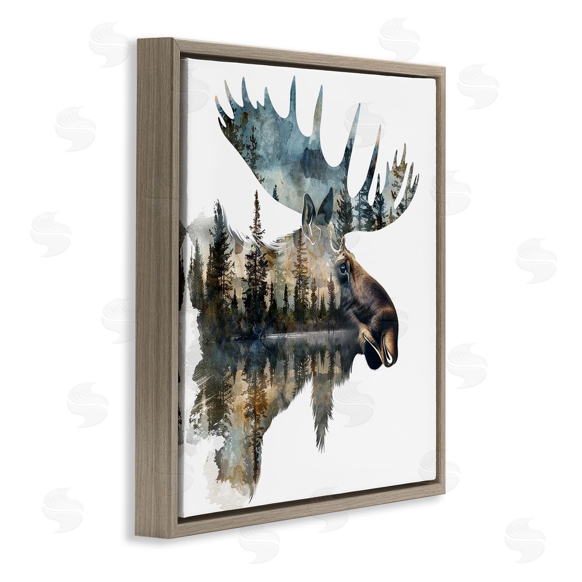 Moose Head Silhouette Brown Floating Frame Canvas Wall Art, Home Decor by LSR Design Studio