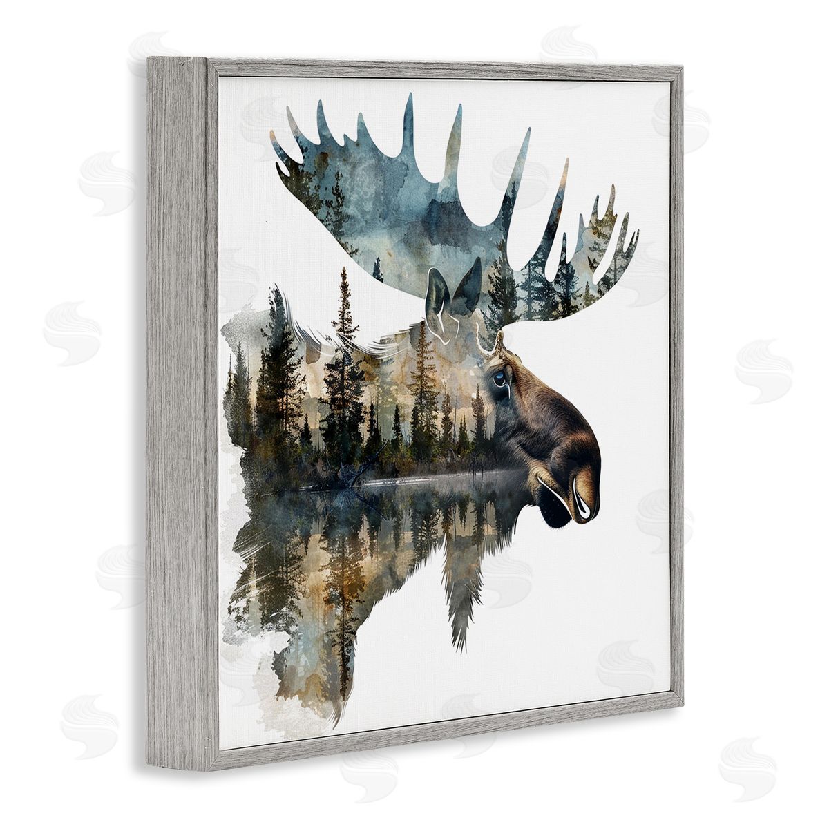Moose Head Silhouette Grey Frame Print Wall Art, Home Decor by LSR Design Studio