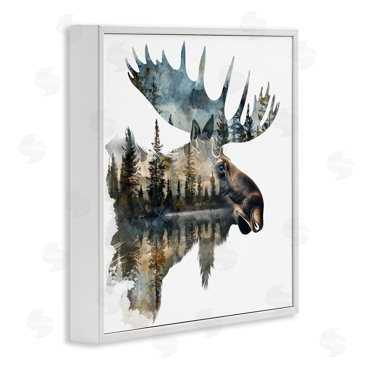 Moose Head Silhouette White Frame Print Wall Art, Home Decor by LSR Design Studio