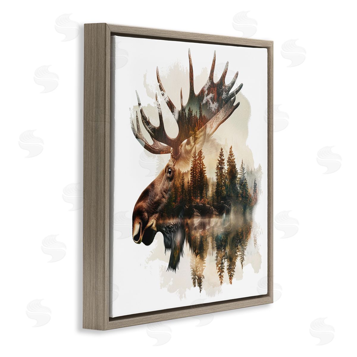 Moose Antlers Silhouette Brown Floating Frame Canvas Wall Art, Home Decor by LSR Design Studio
