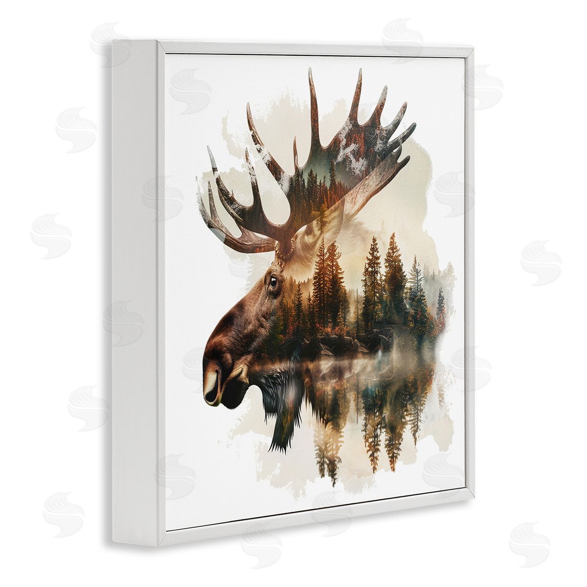 Moose Antlers Silhouette White Frame Print Wall Art, Home Decor by LSR Design Studio