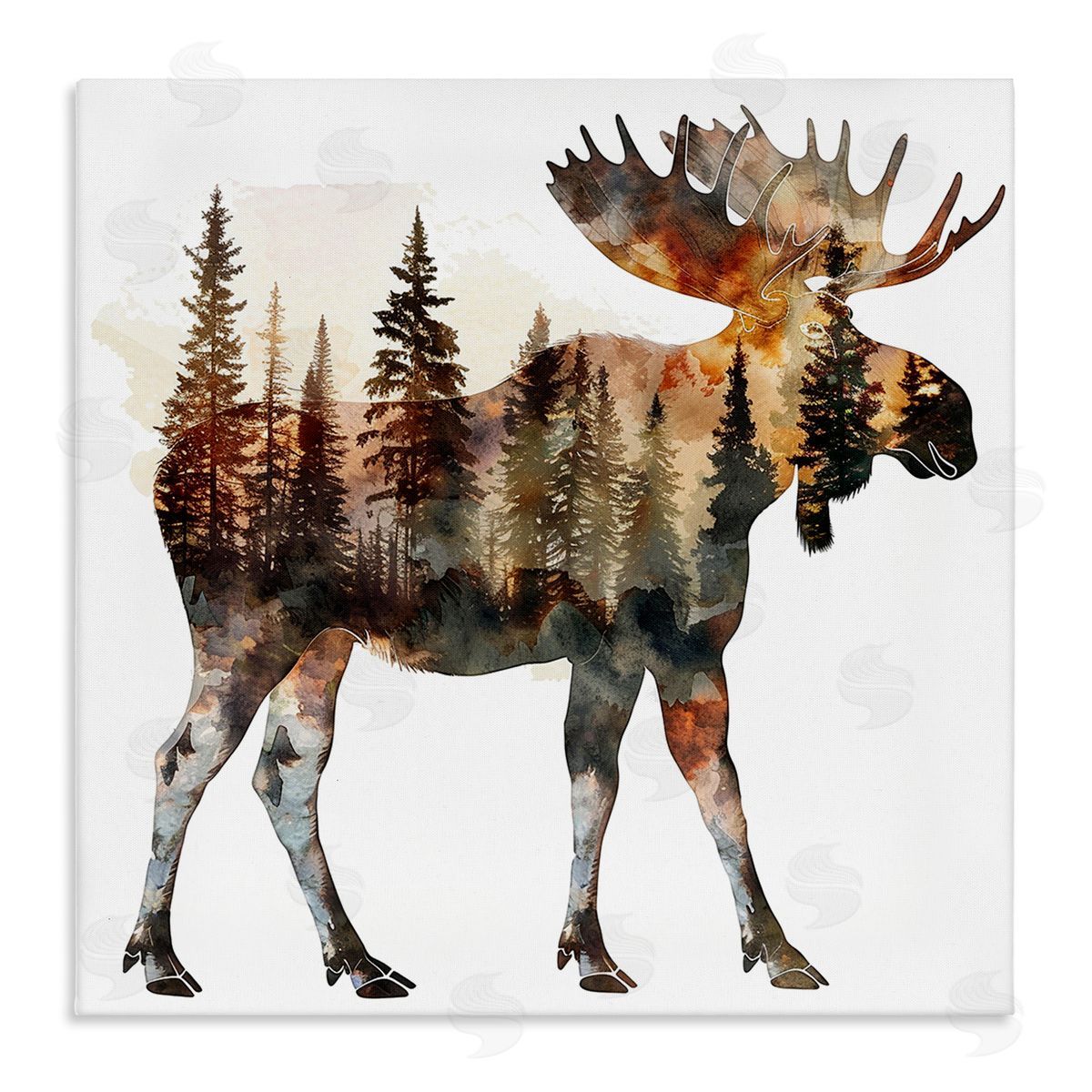 Moose Forest Silhouette Canvas Wall Art, Home Decor by LSR Design Studio