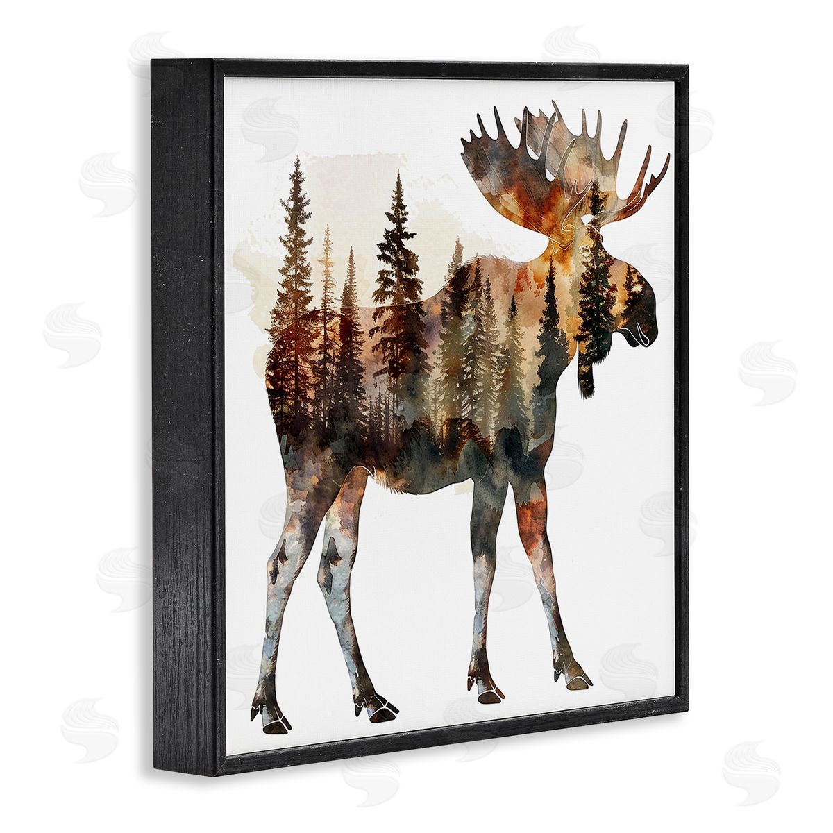 Moose Forest Silhouette Black Frame Print Wall Art, Home Decor by LSR Design Studio