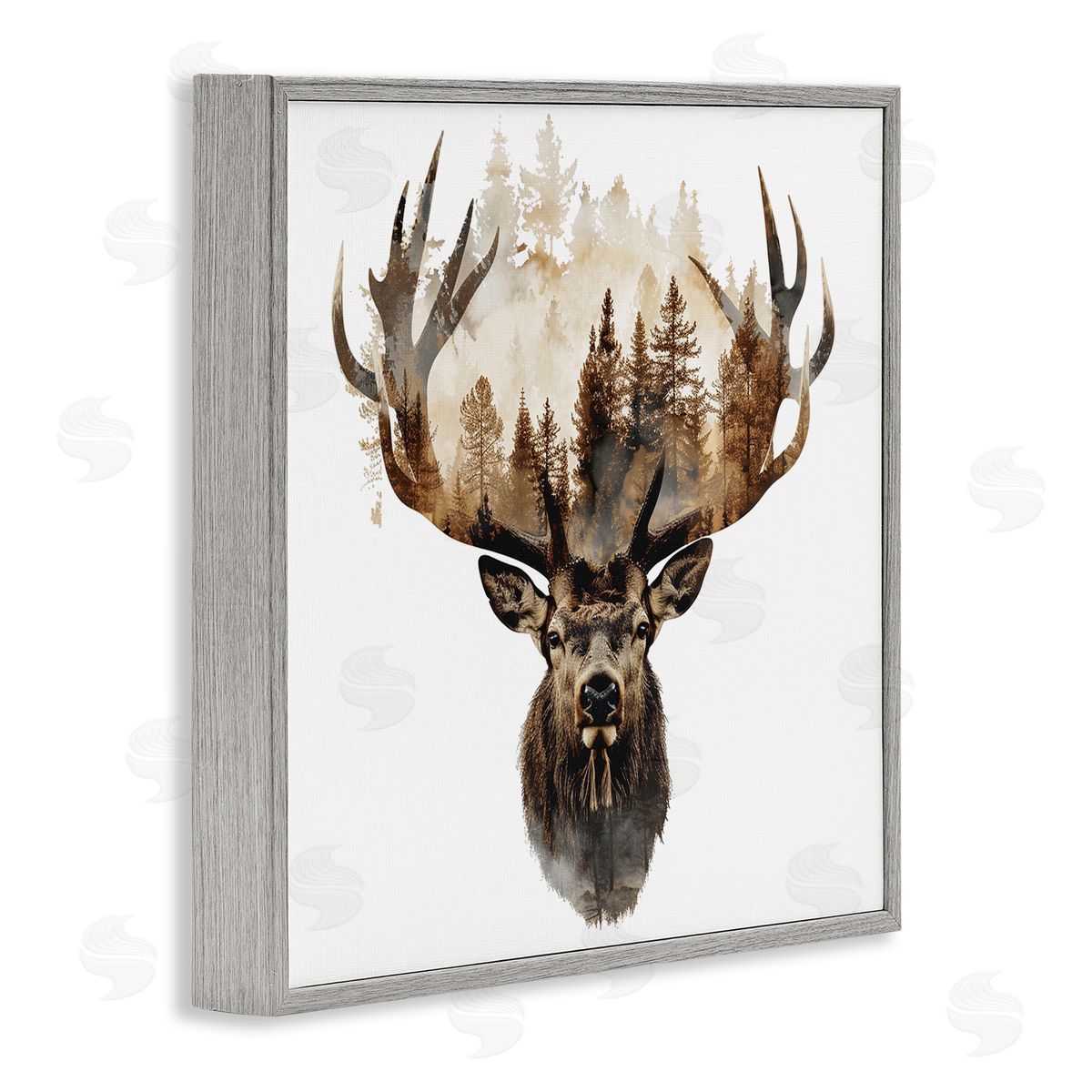Deer Forest Silhouette Grey Frame Print Wall Art, Home Decor by LSR Design Studio