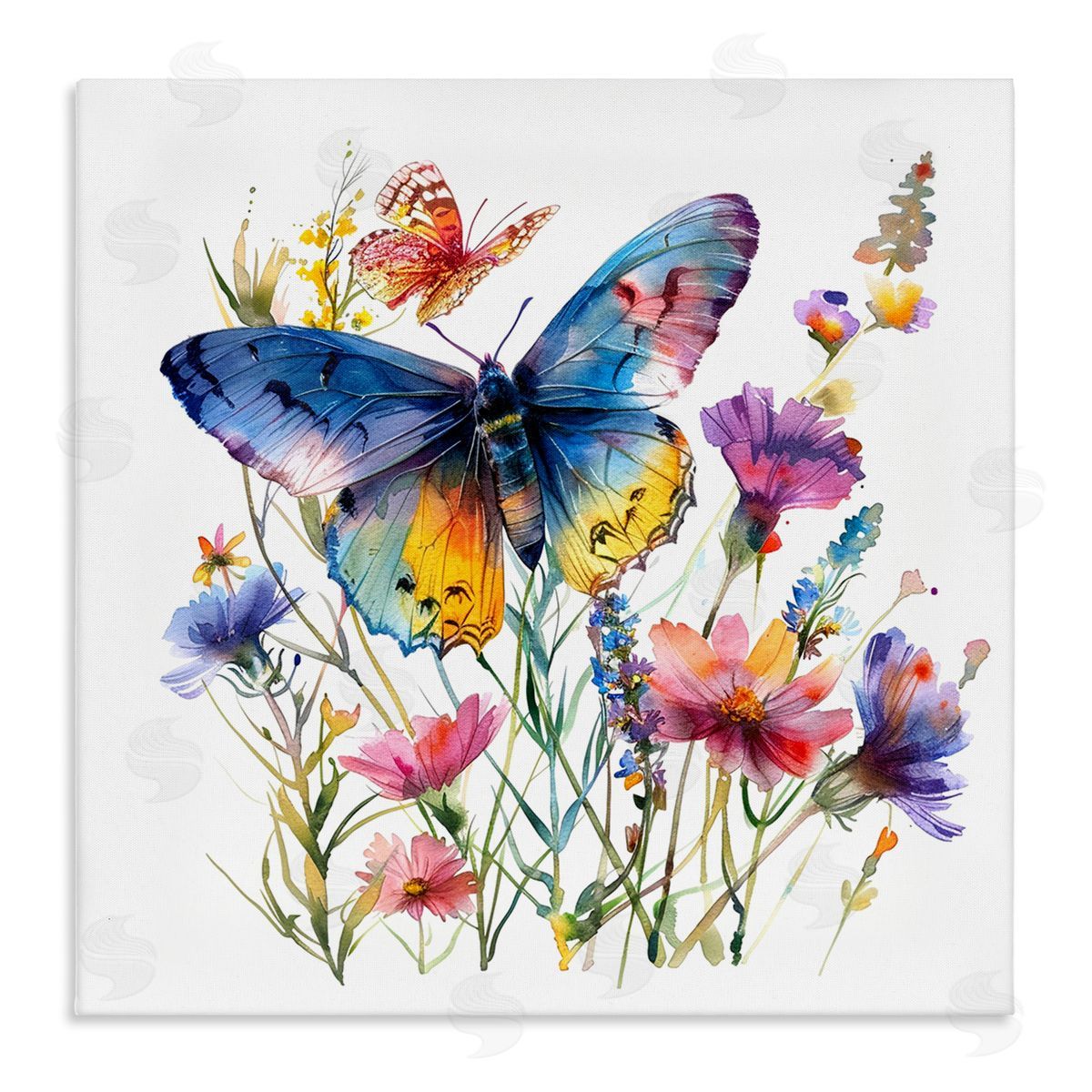 Blue Toned Butterfly Garden Canvas Wall Art, Home Decor by LSR Design Studio