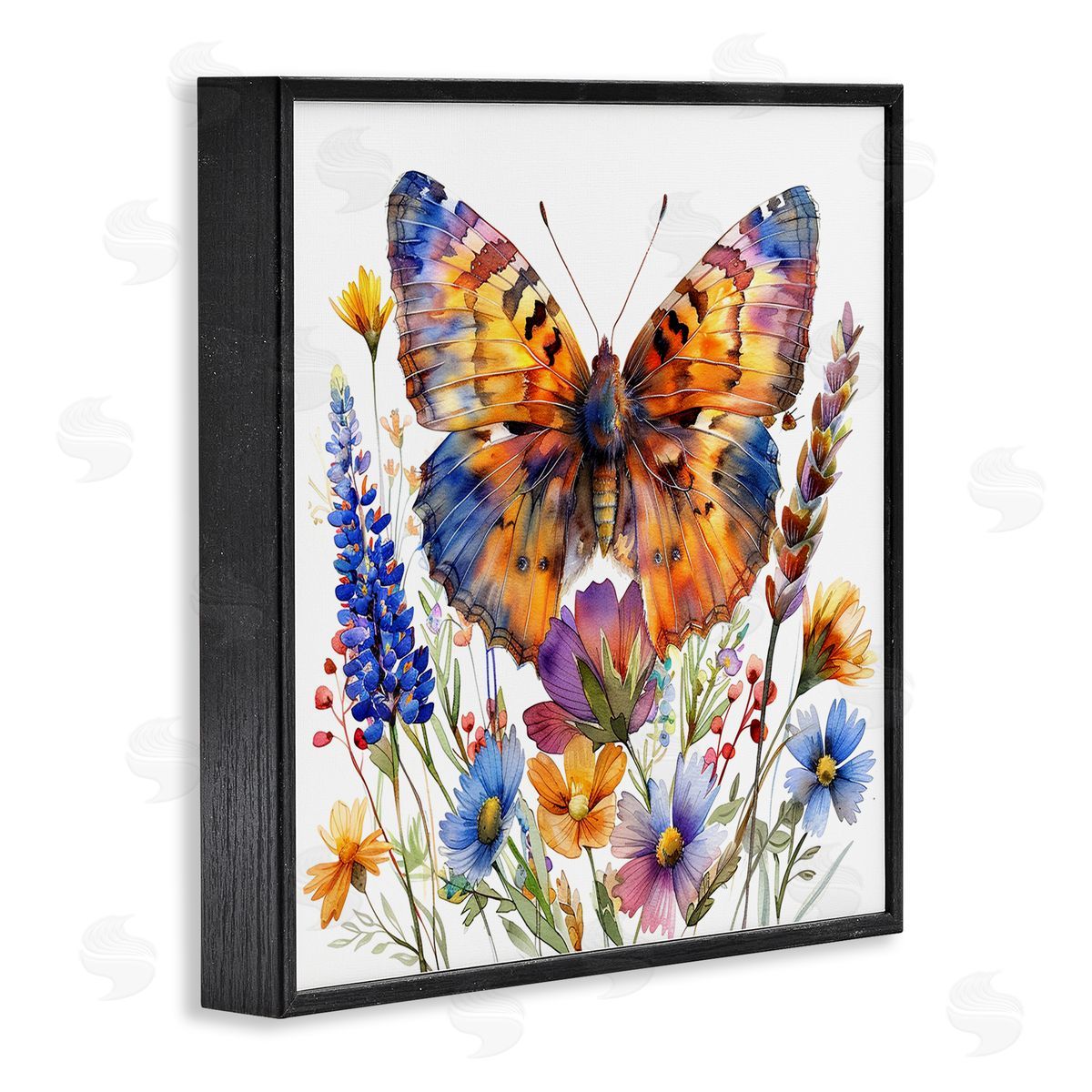 Orange & Blue Butterfly Black Frame Print Wall Art, Home Decor by LSR Design Studio