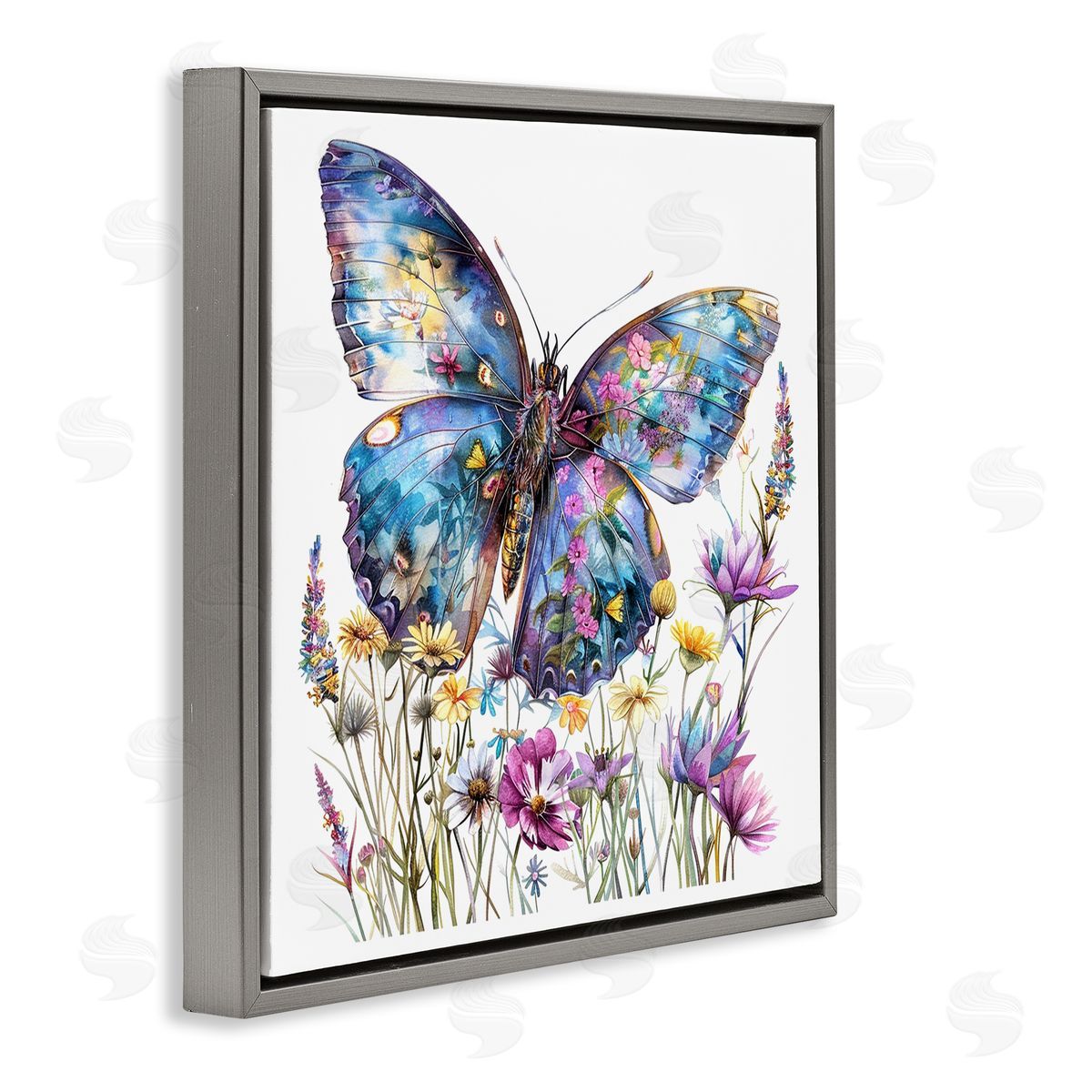 Spring Garden Butterfly Grey Floating Frame Canvas Wall Art, Home Decor by LSR Design Studio