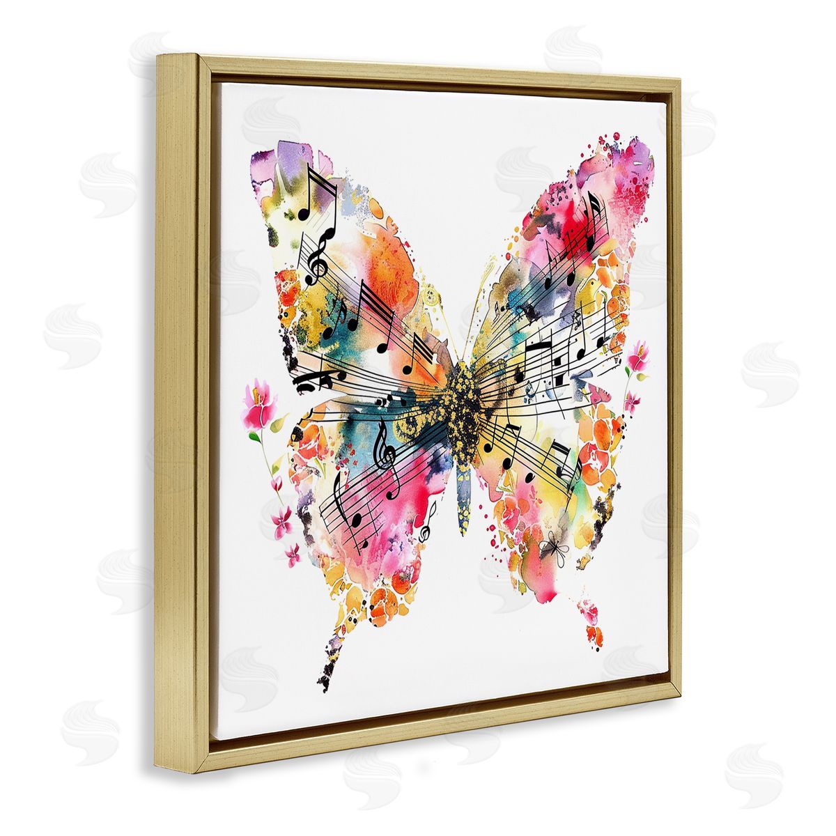 Butterfly & Music Notes Gold Floating Frame Canvas Wall Art, Home Decor by LSR Design Studio