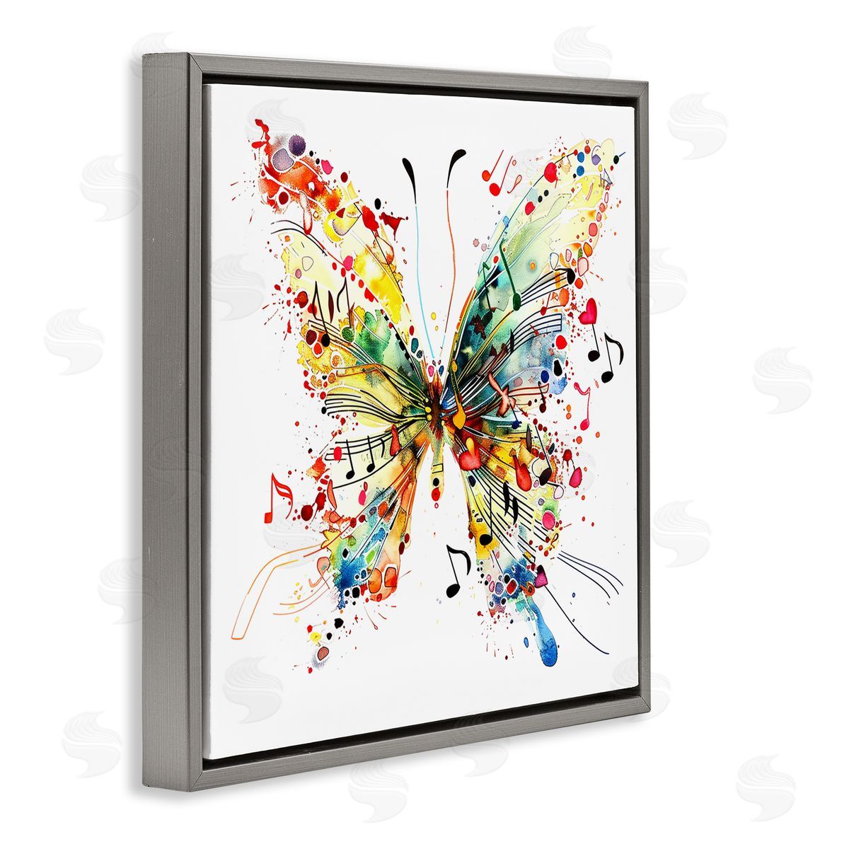 Musical Song Butterfly Grey Floating Frame Canvas Wall Art, Home Decor by LSR Design Studio