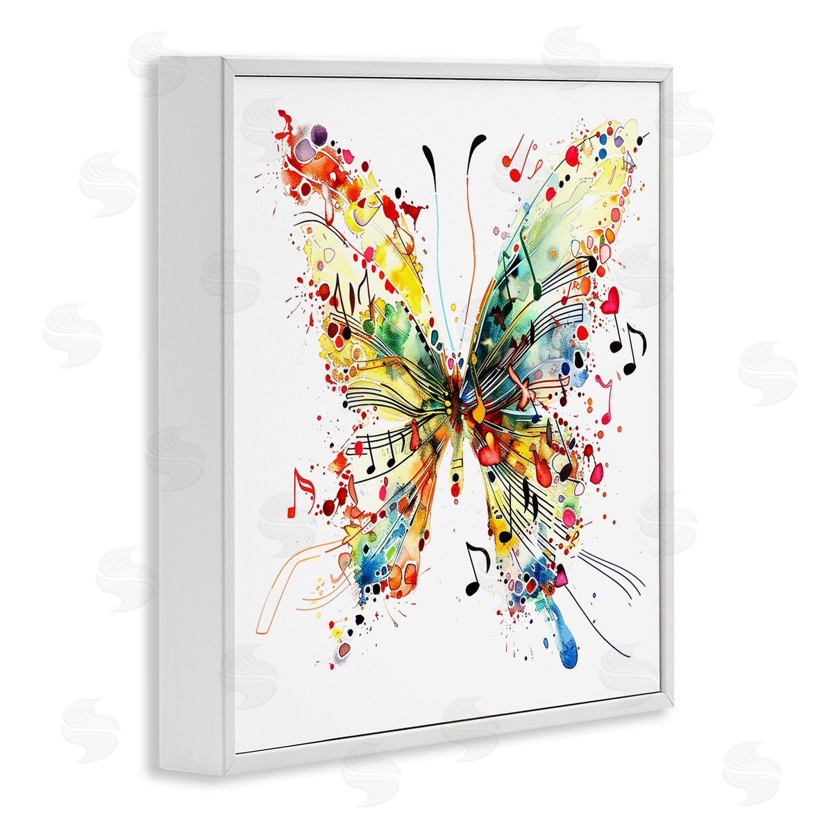 Musical Song Butterfly White Frame Print Wall Art, Home Decor by LSR Design Studio