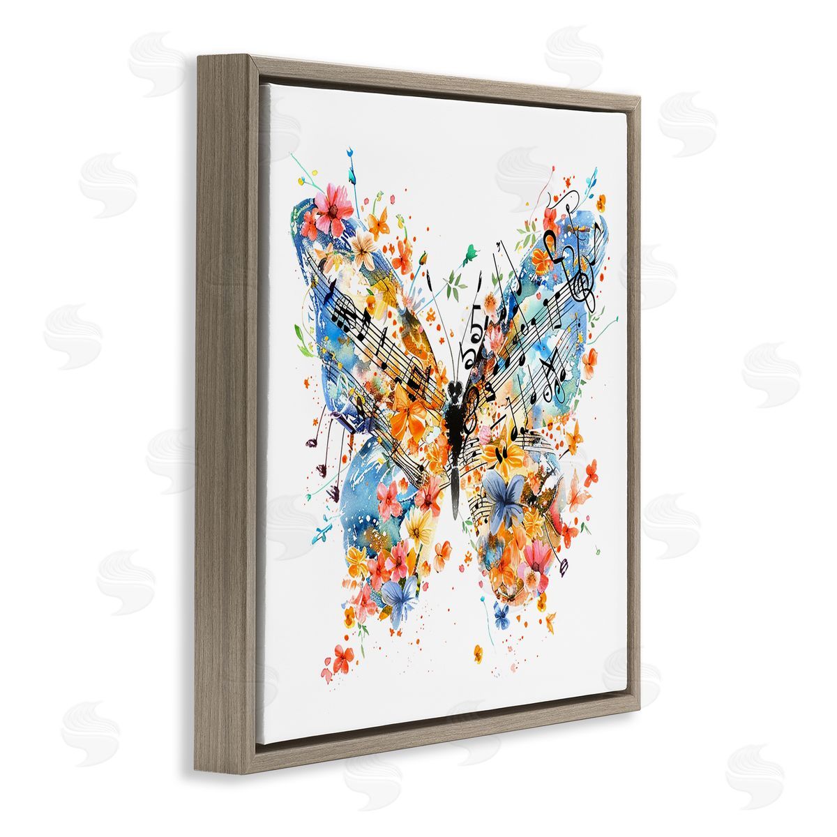 Song Notes Butterfly Brown Floating Frame Canvas Wall Art, Home Decor by LSR Design Studio