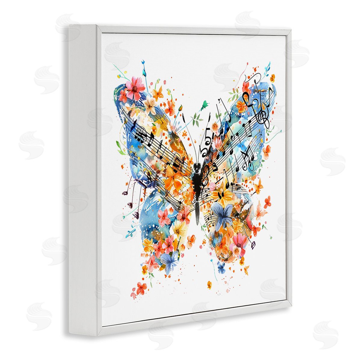 Song Notes Butterfly White Frame Print Wall Art, Home Decor by LSR Design Studio