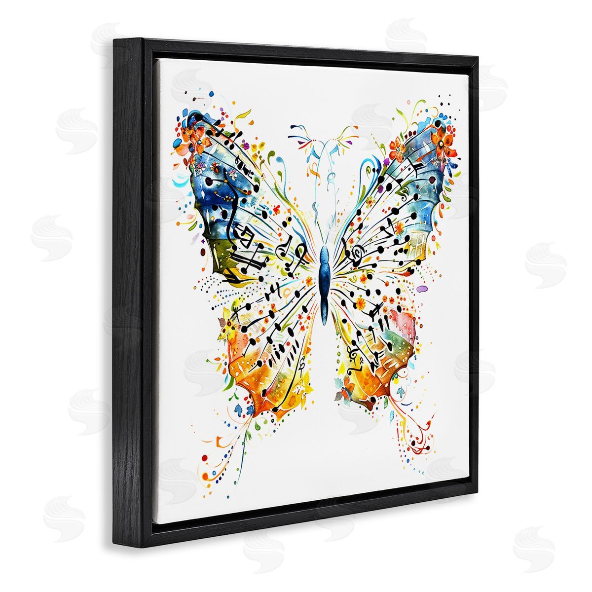 Musical Butterfly Wings Black Floating Frame Canvas Wall Art, Home Decor by LSR Design Studio