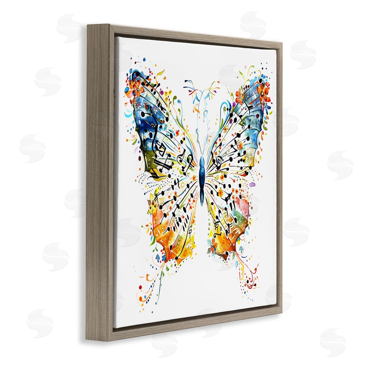 Musical Butterfly Wings Brown Floating Frame Canvas Wall Art, Home Decor by LSR Design Studio