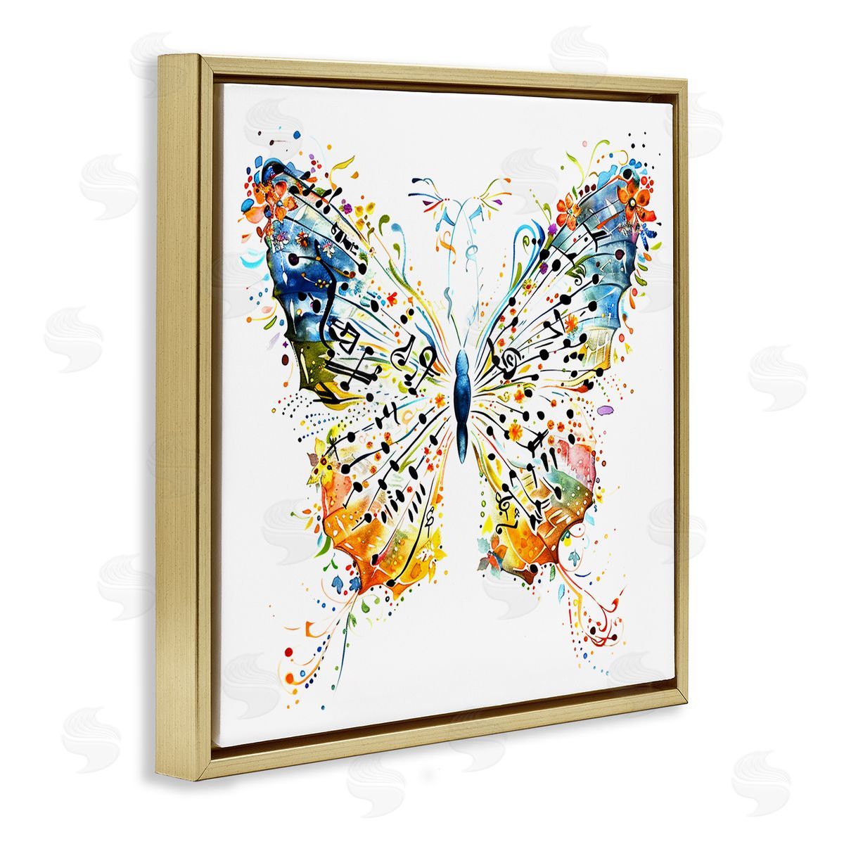 Musical Butterfly Wings Gold Floating Frame Canvas Wall Art, Home Decor by LSR Design Studio