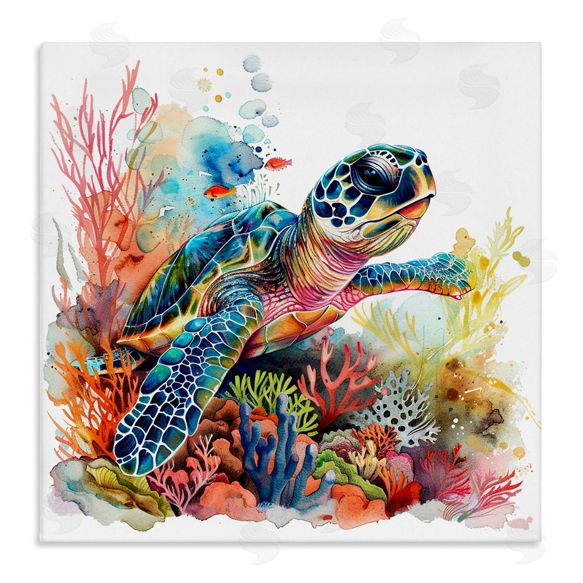Swimming Turtle Undersea Canvas Wall Art, Home Decor by LSR Design Studio