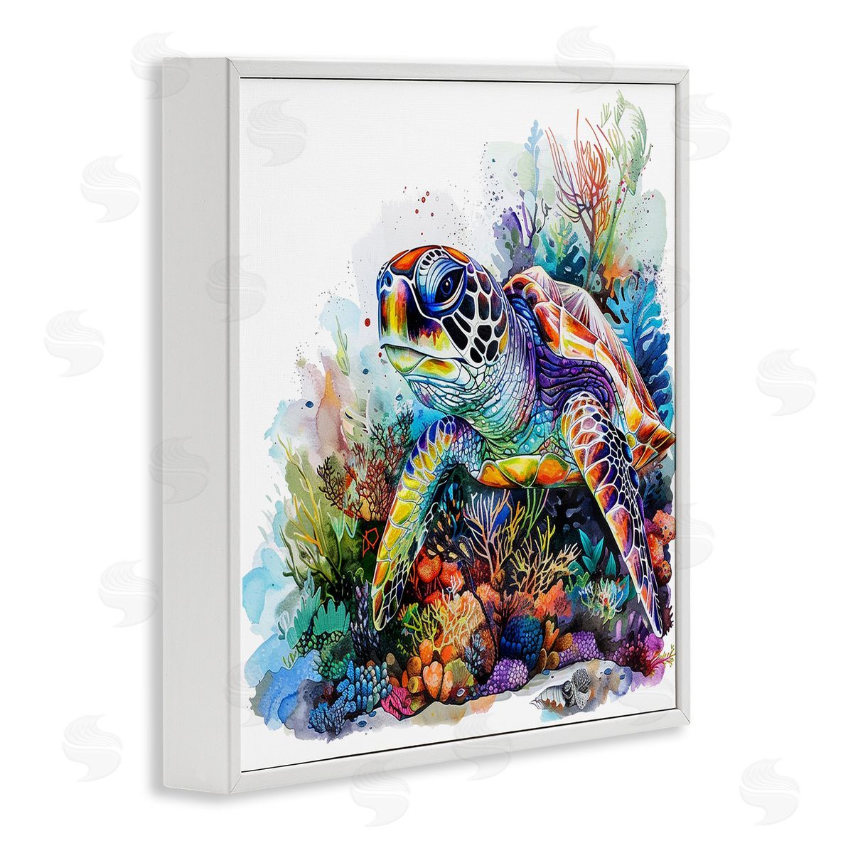 Aquatic Sea Turtle White Frame Print Wall Art, Home Decor by LSR Design Studio