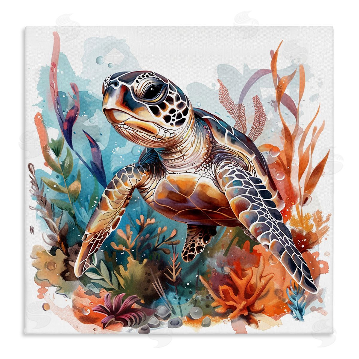 Drifting Sea Turtle Canvas Wall Art, Home Decor by LSR Design Studio