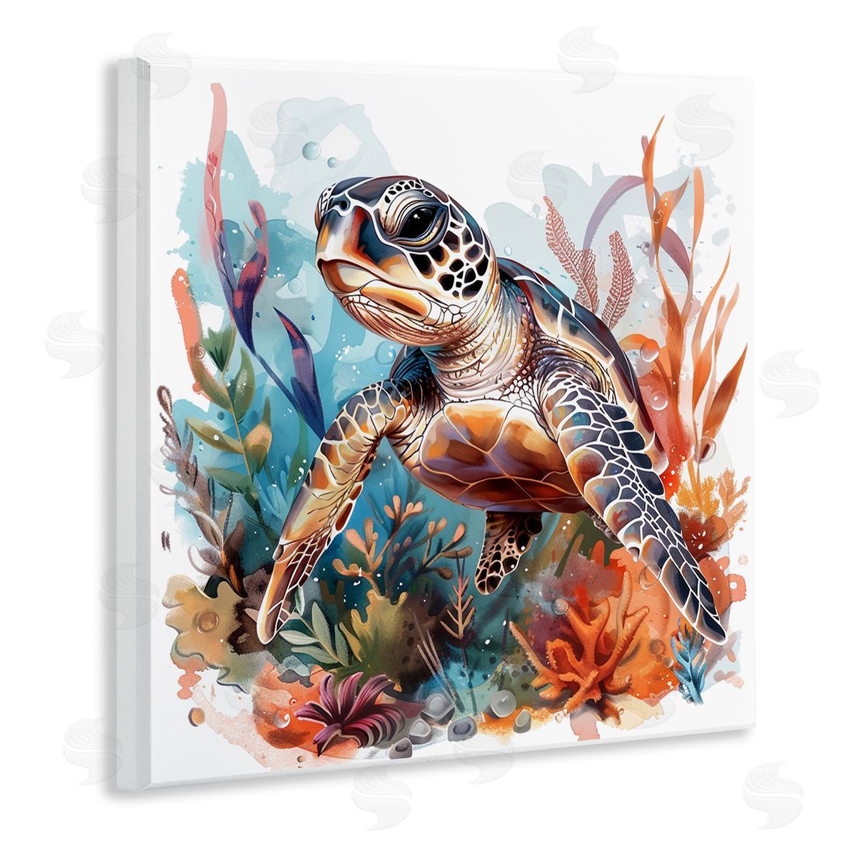 Drifting Sea Turtle Wood Plaque Wall Art, Home Decor by LSR Design Studio