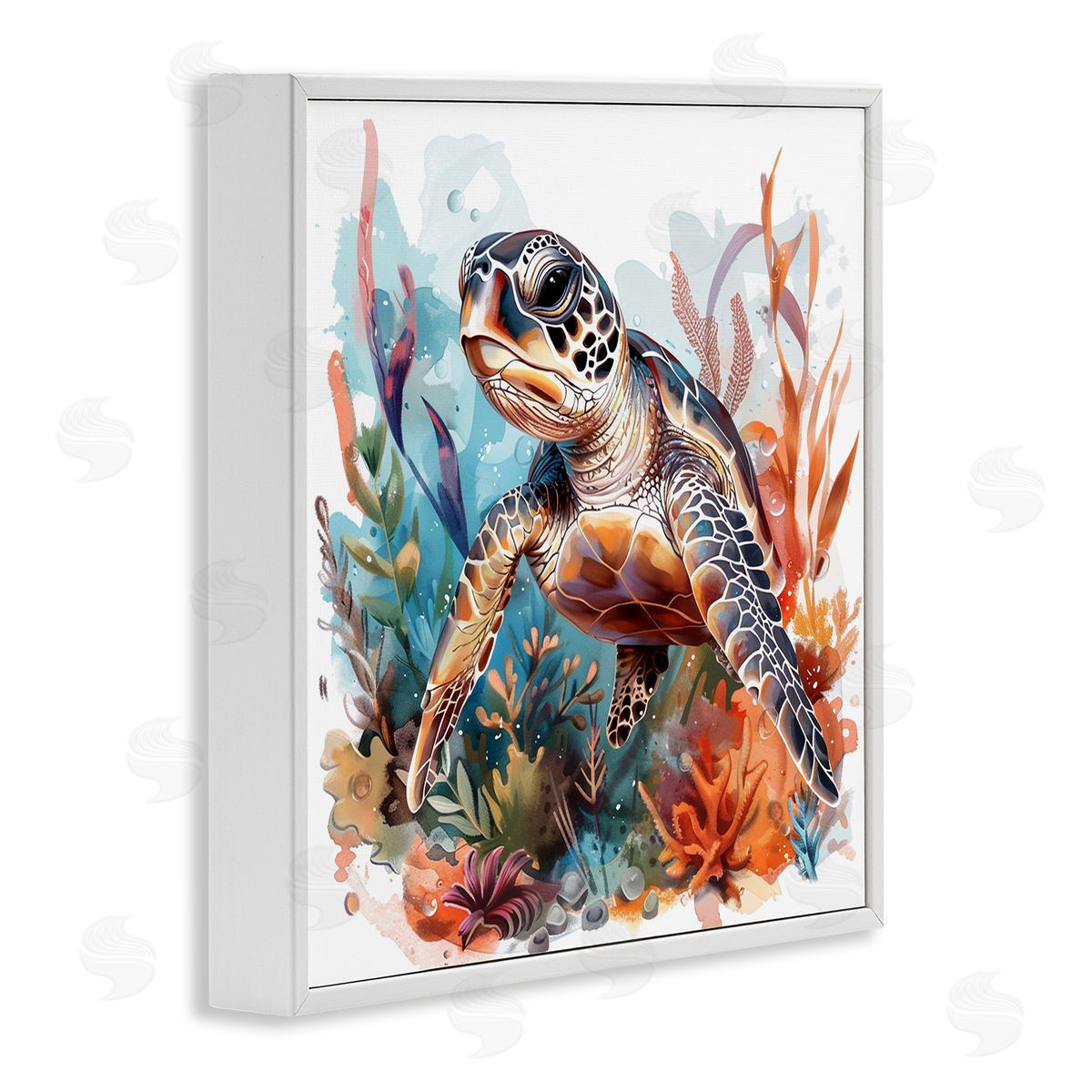 Drifting Sea Turtle White Frame Print Wall Art, Home Decor by LSR Design Studio