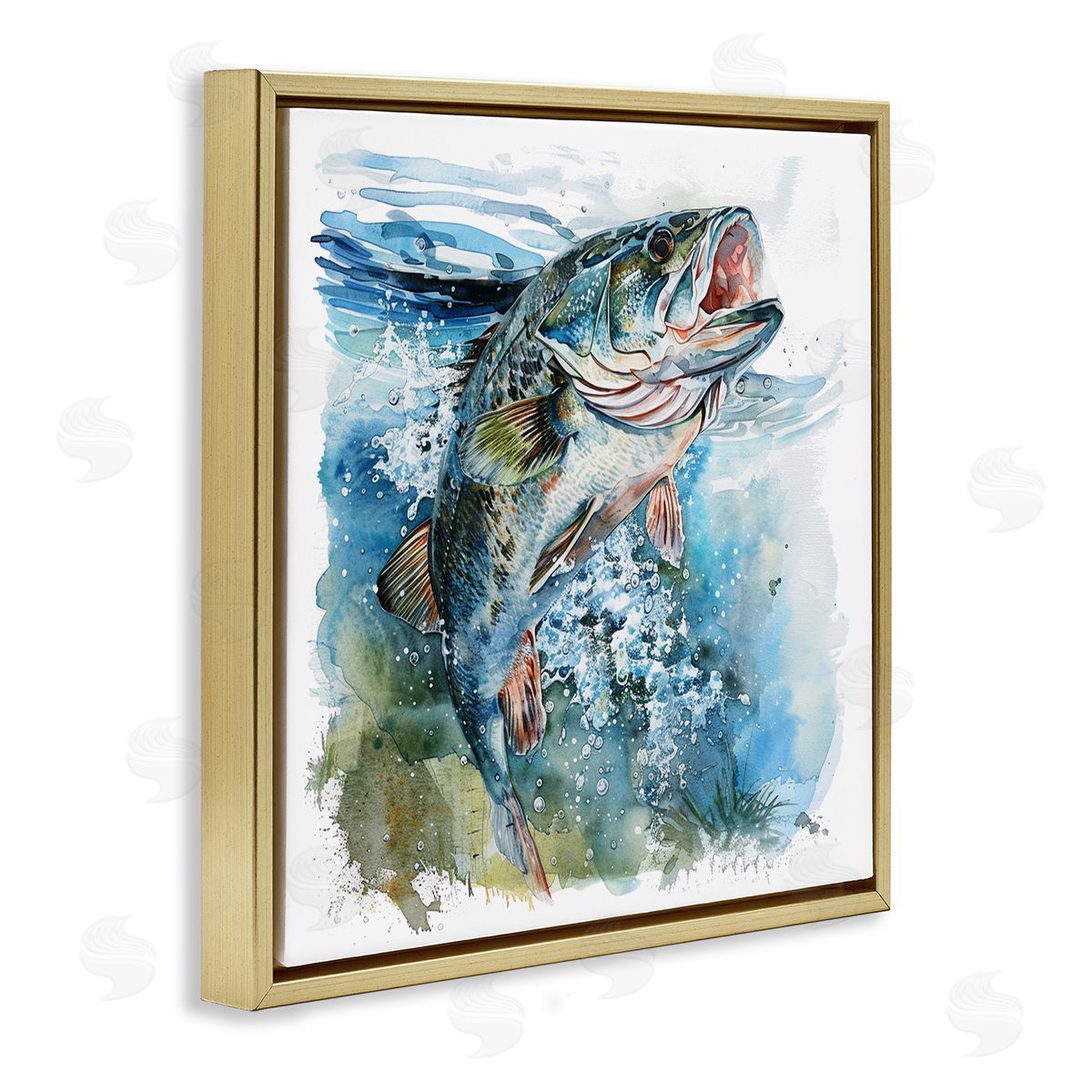 Water Splashing Fish Gold Floating Frame Canvas Wall Art, Home Decor by LSR Design Studio