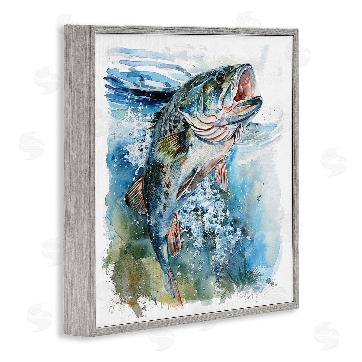 Water Splashing Fish Grey Frame Print Wall Art, Home Decor by LSR Design Studio