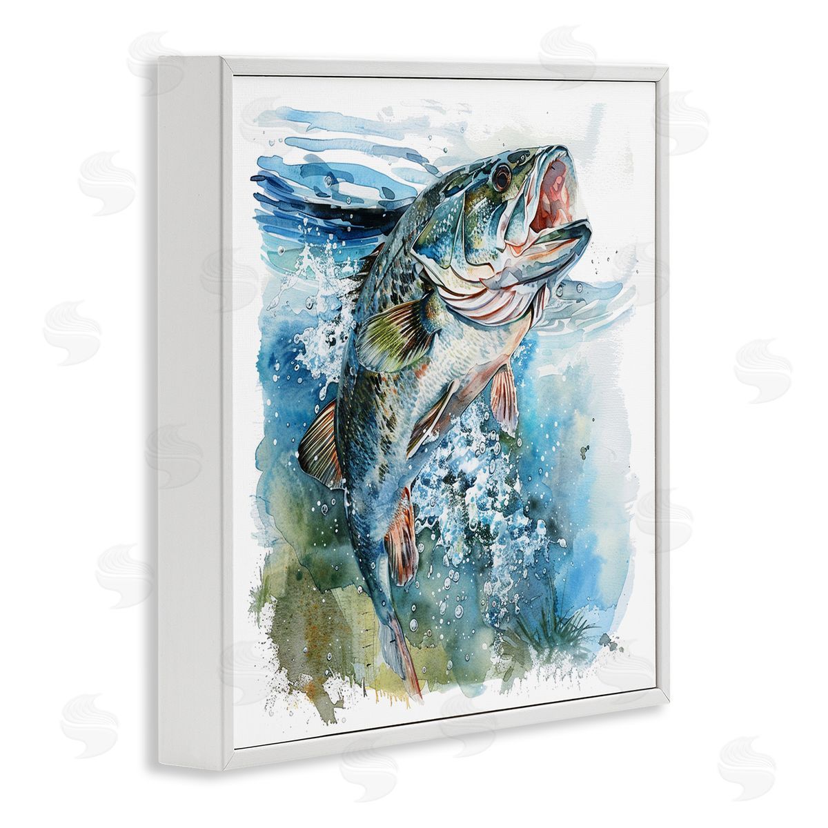 Water Splashing Fish White Frame Print Wall Art, Home Decor by LSR Design Studio