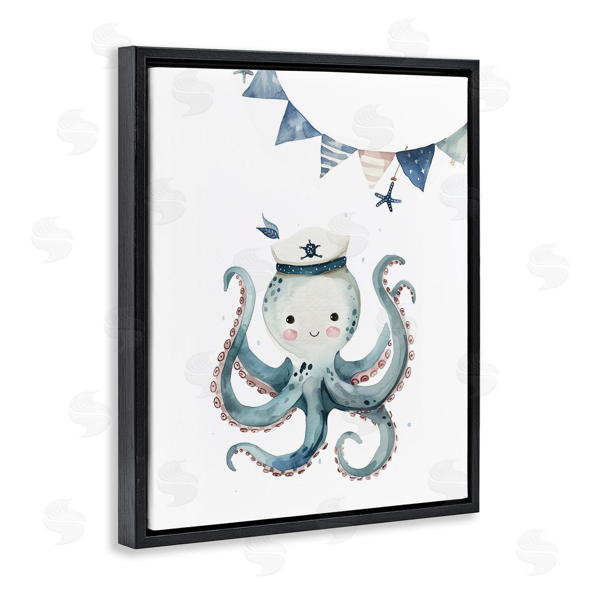 Cute Octopus Sailor Black Floating Frame Canvas Wall Art, Home Decor by LSR Design Studio