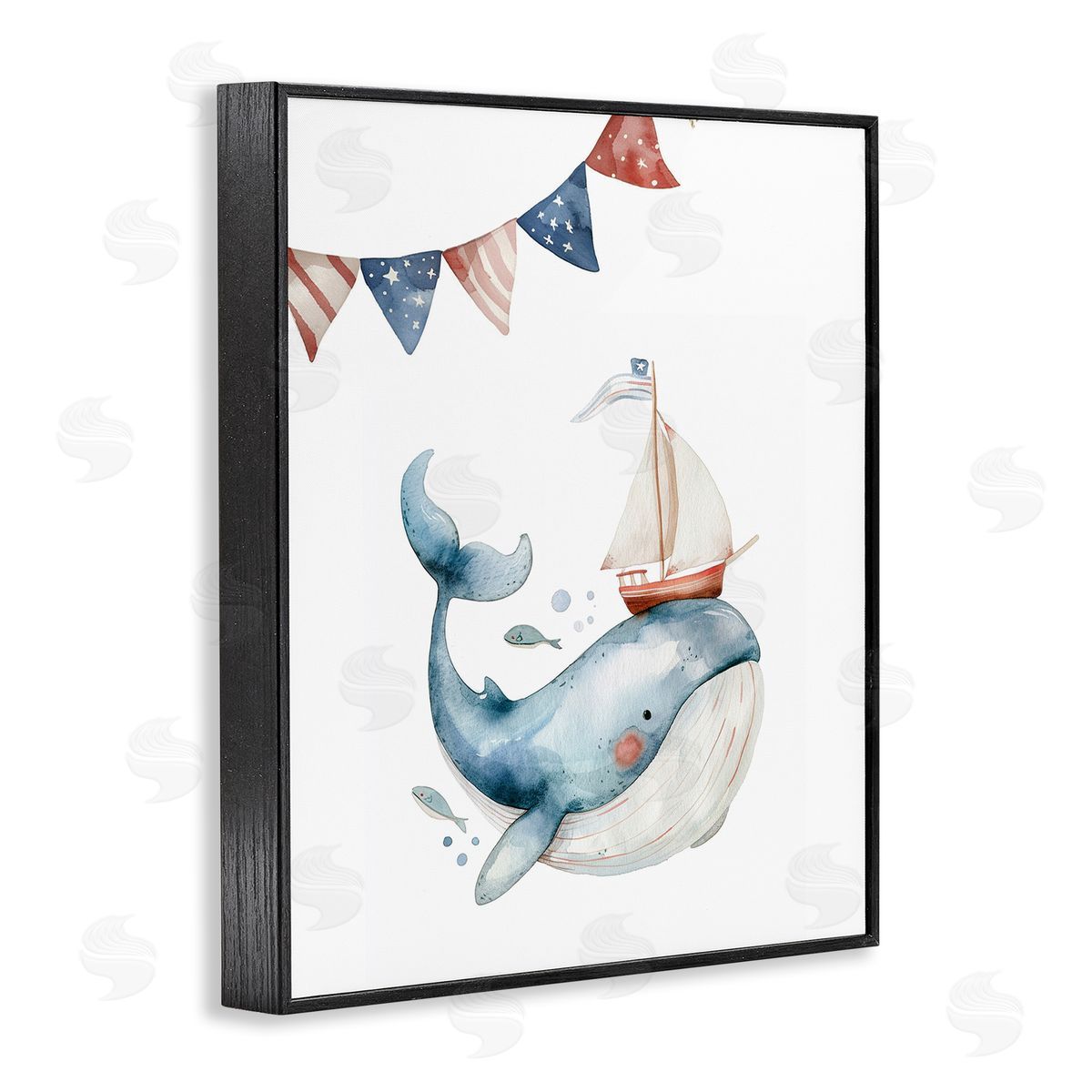Cute Sailor Whale Black Frame Print Wall Art, Home Decor by LSR Design Studio