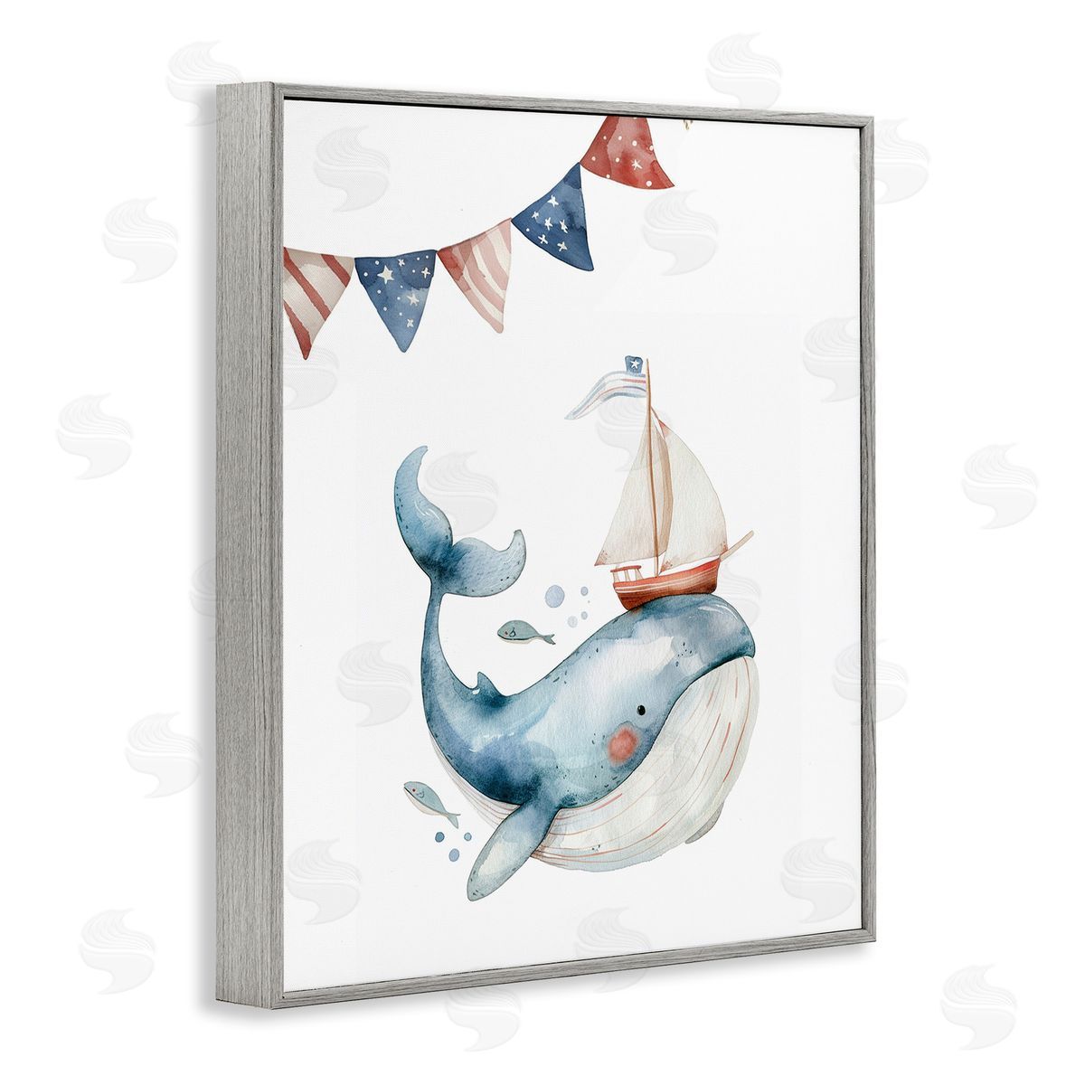 Cute Sailor Whale Grey Frame Print Wall Art, Home Decor by LSR Design Studio