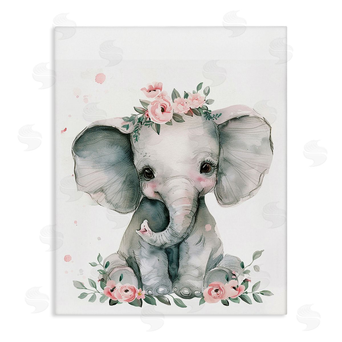 Nursery Floral Elephant Canvas Wall Art, Home Decor by LSR Design Studio