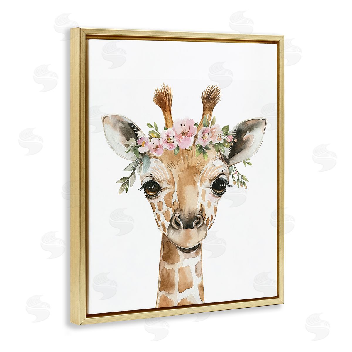 Nursery Floral Giraffe Gold Floating Frame Canvas Wall Art, Home Decor by LSR Design Studio