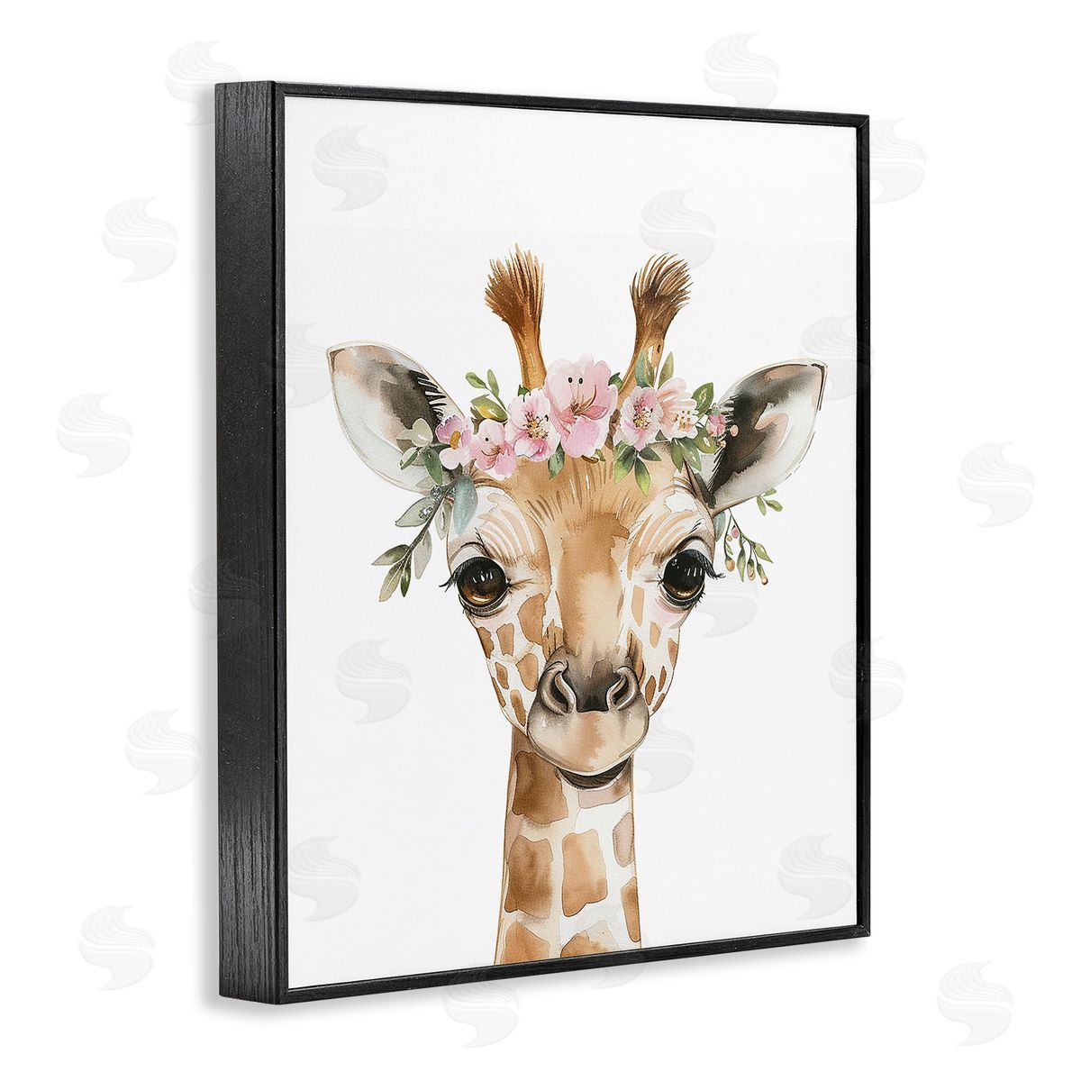 Nursery Floral Giraffe Black Frame Print Wall Art, Home Decor by LSR Design Studio