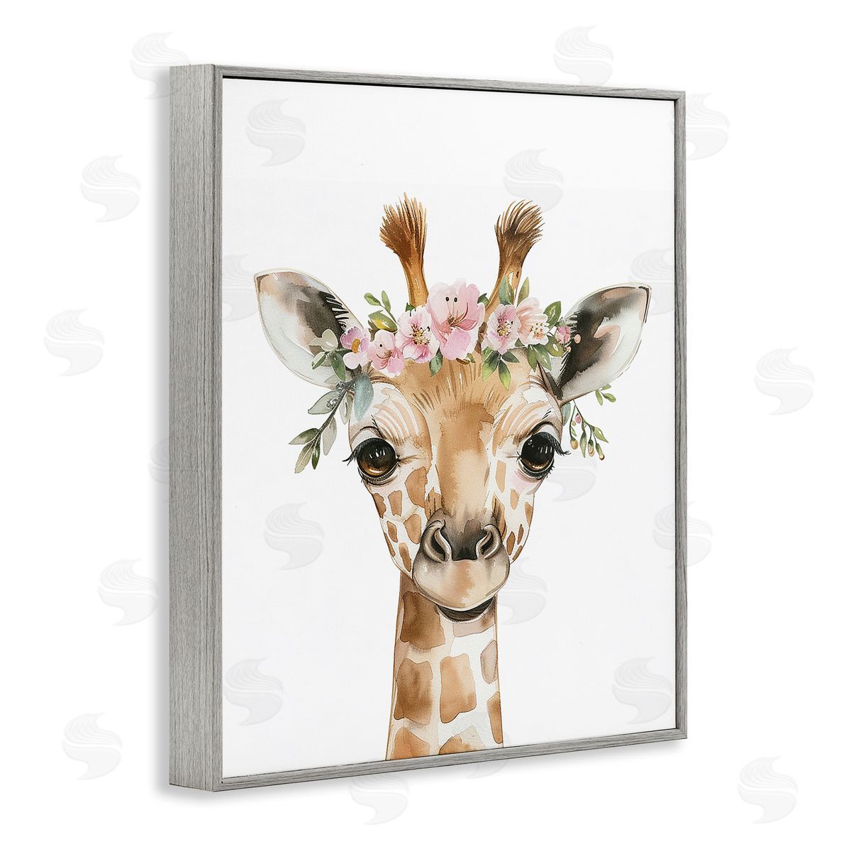 Nursery Floral Giraffe Grey Frame Print Wall Art, Home Decor by LSR Design Studio