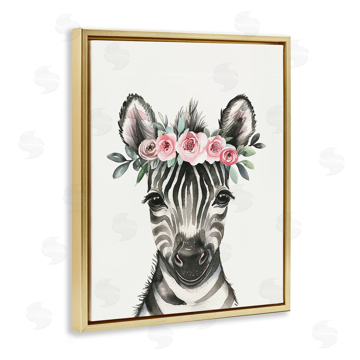 Nursery Floral Zebra Gold Floating Frame Canvas Wall Art, Home Decor by LSR Design Studio
